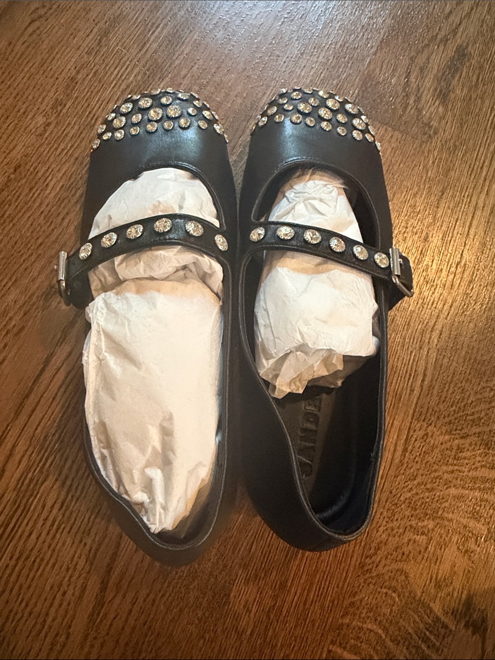 Sandro Black Studded Mary Jane Flats with Crystal Accents